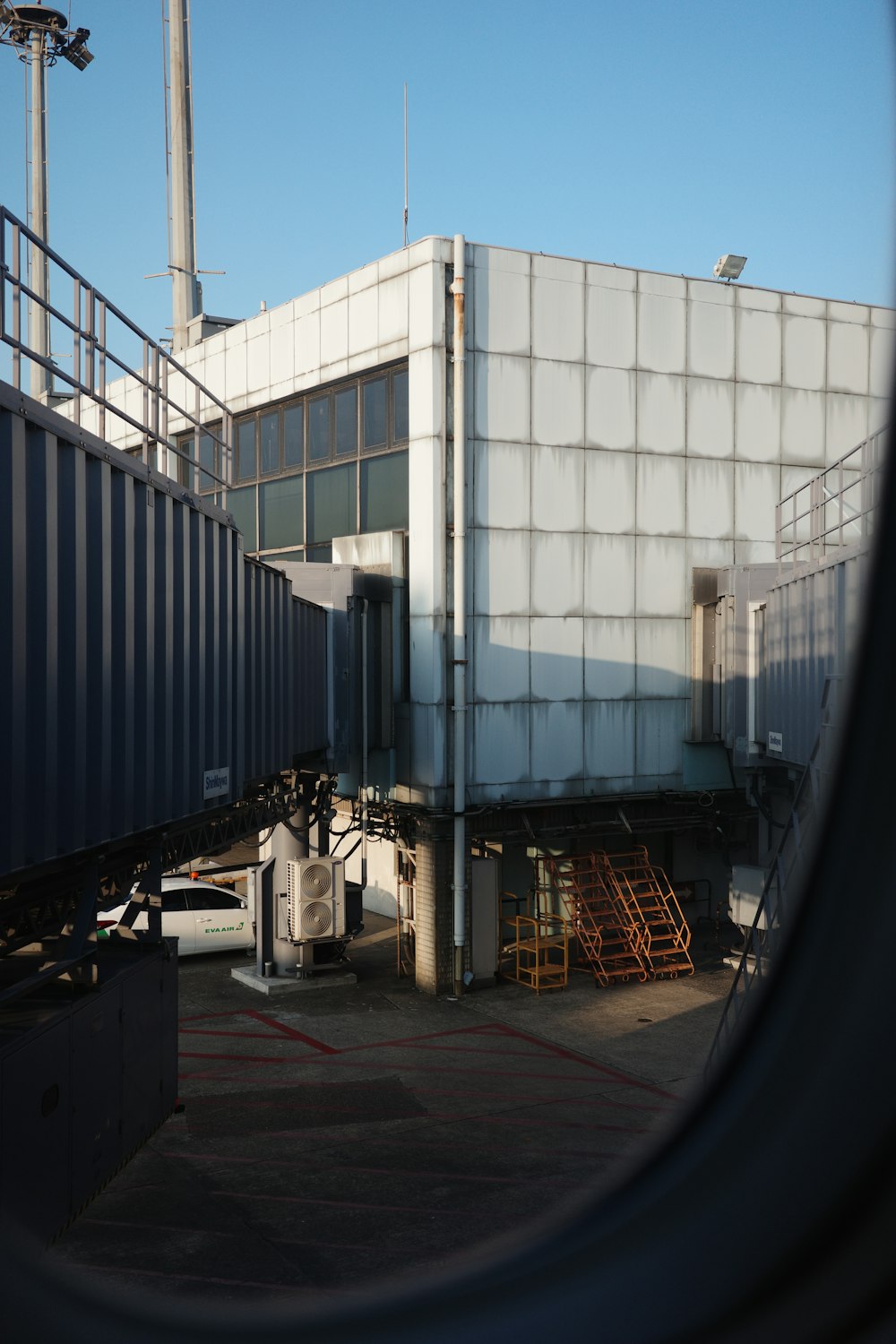 a view of a building through a window