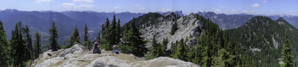 a group of people standing on top of a mountain