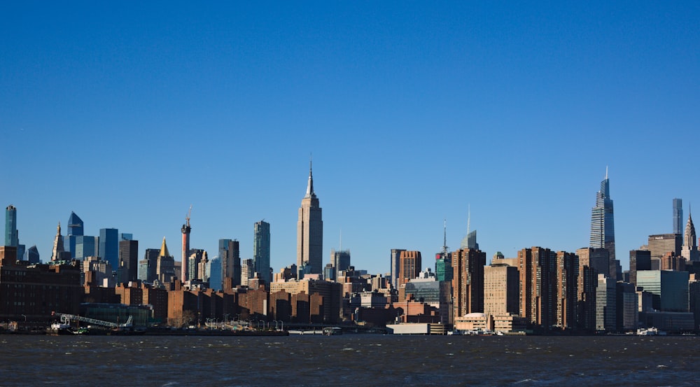 a view of a city skyline from the water