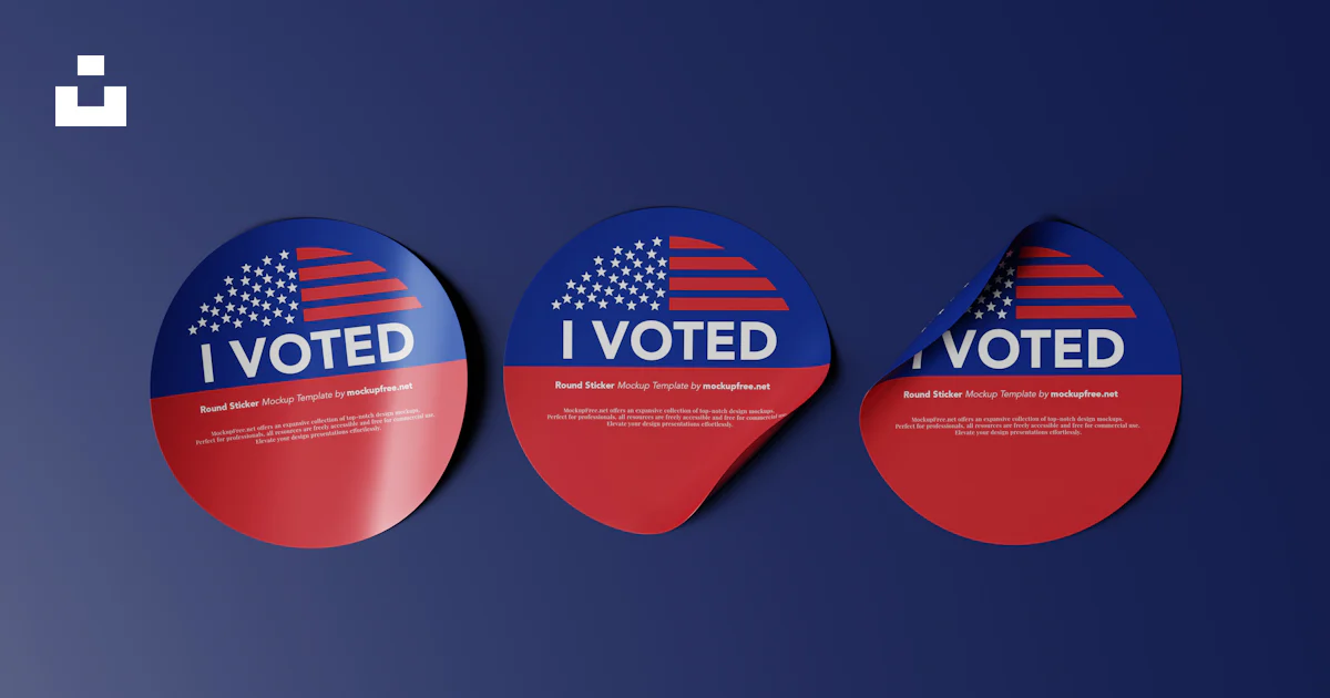 Three red, white and blue stickers with the words i vote on them photo ...
