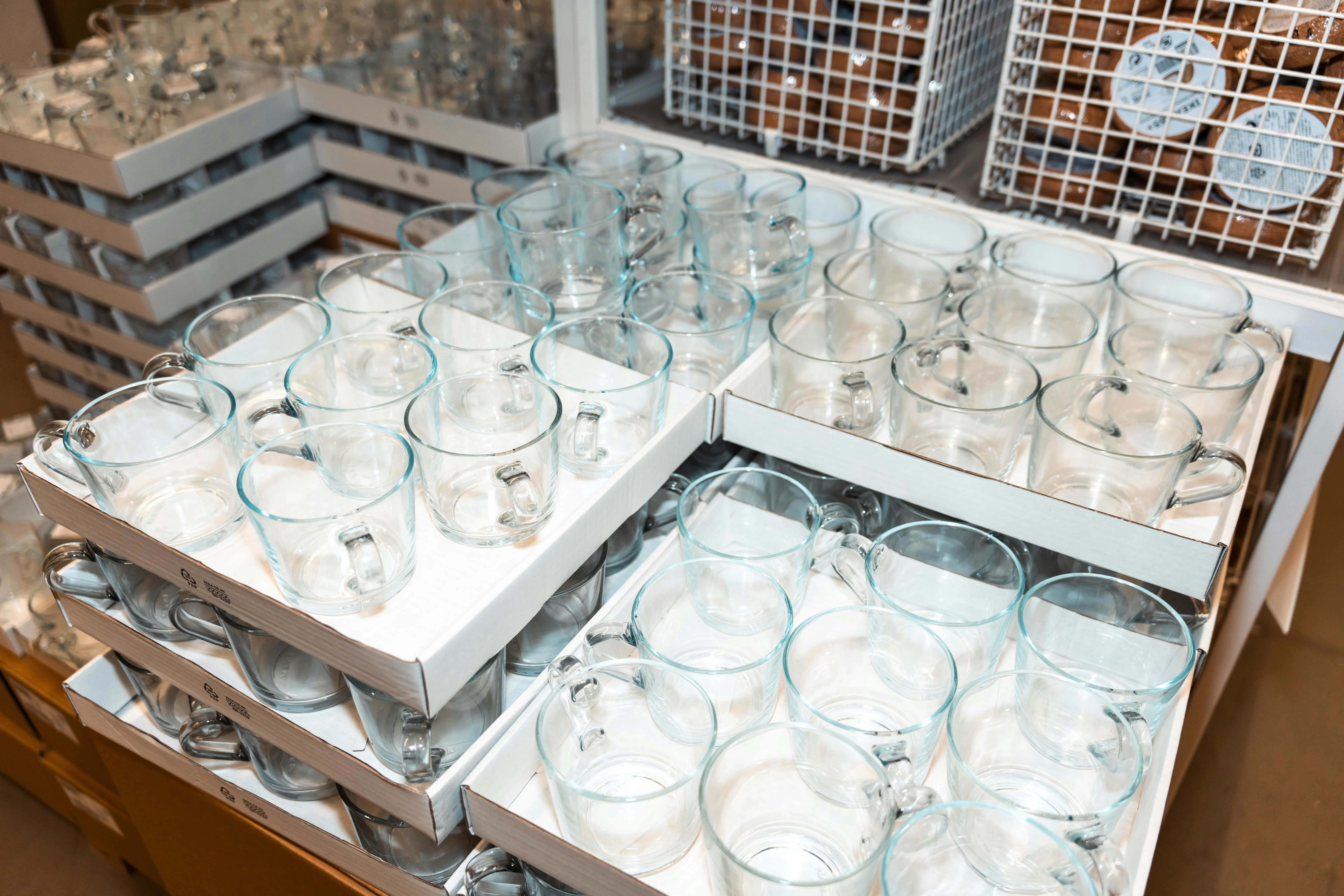 Stacked laboratory glassware