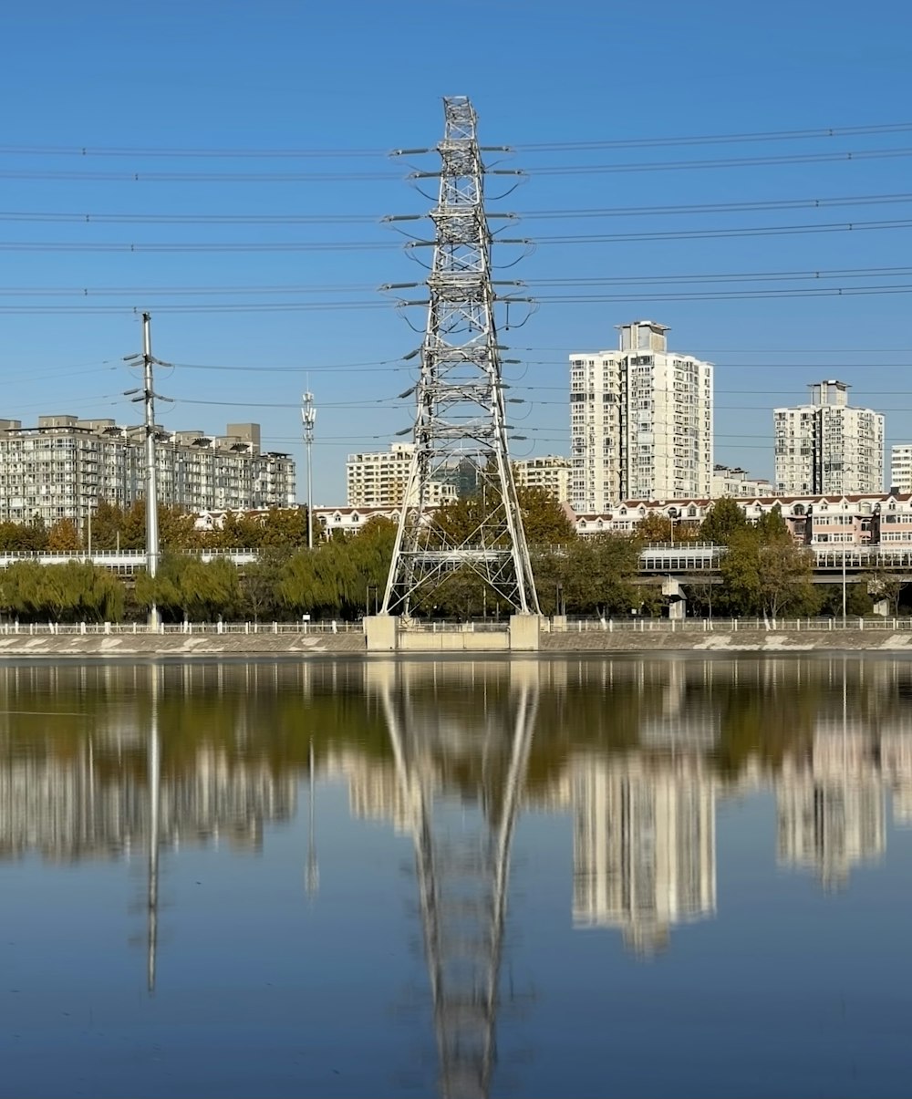 a large body of water surrounded by tall buildings