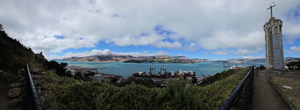 a view of a body of water from a hill