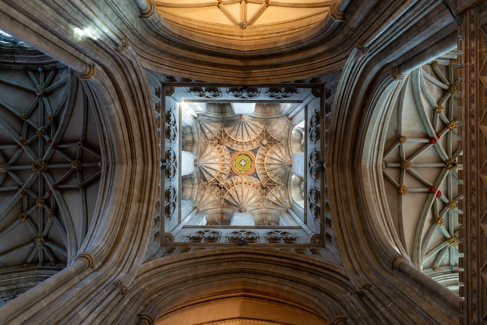 a view of the ceiling of a cathedral