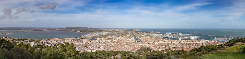 a panoramic view of a city and a bay