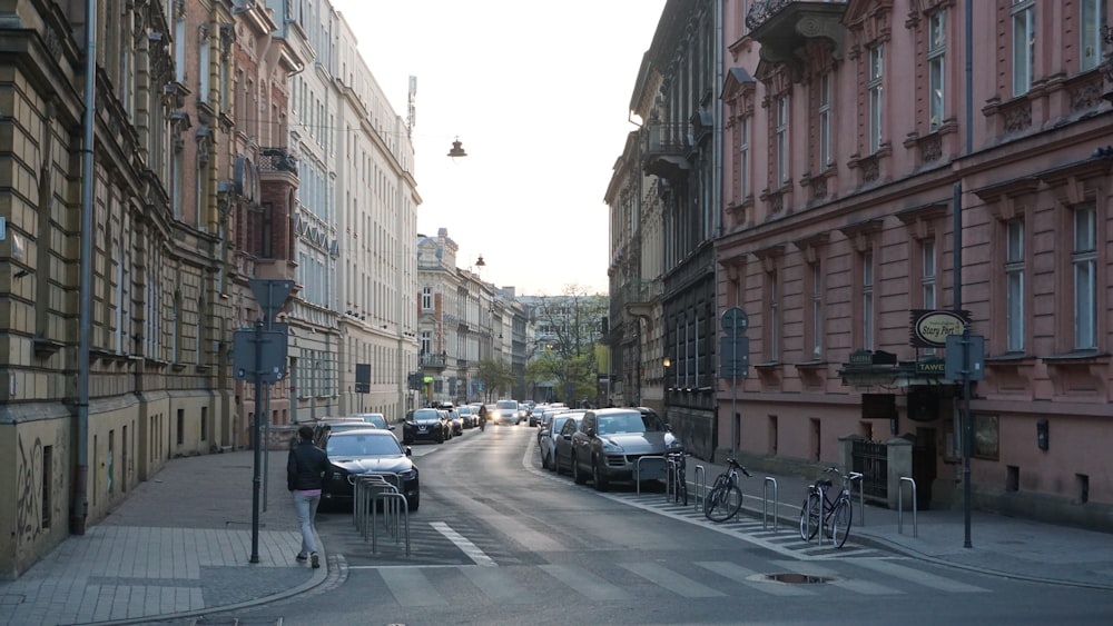 a city street filled with lots of tall buildings