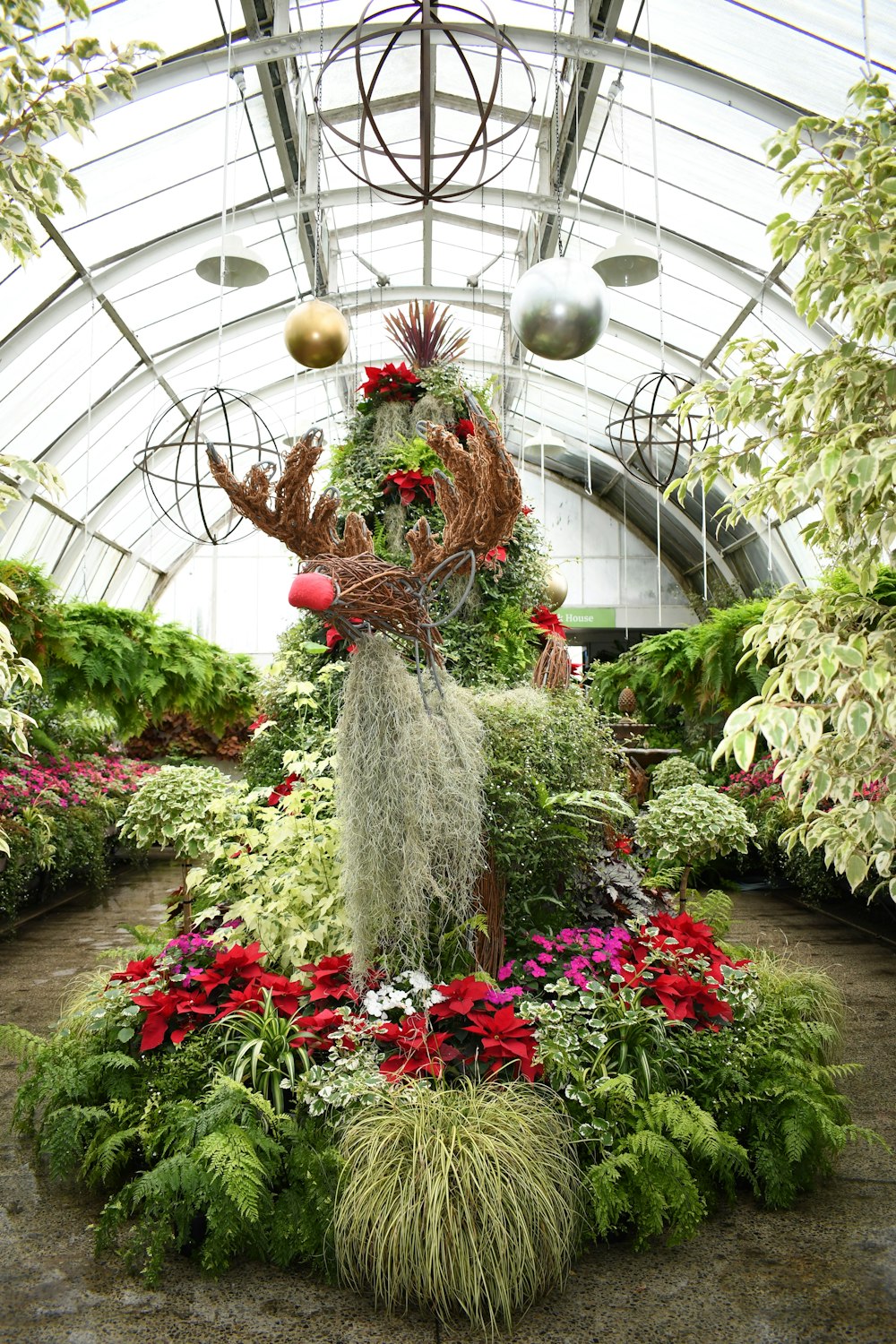 a christmas tree surrounded by flowers and greenery