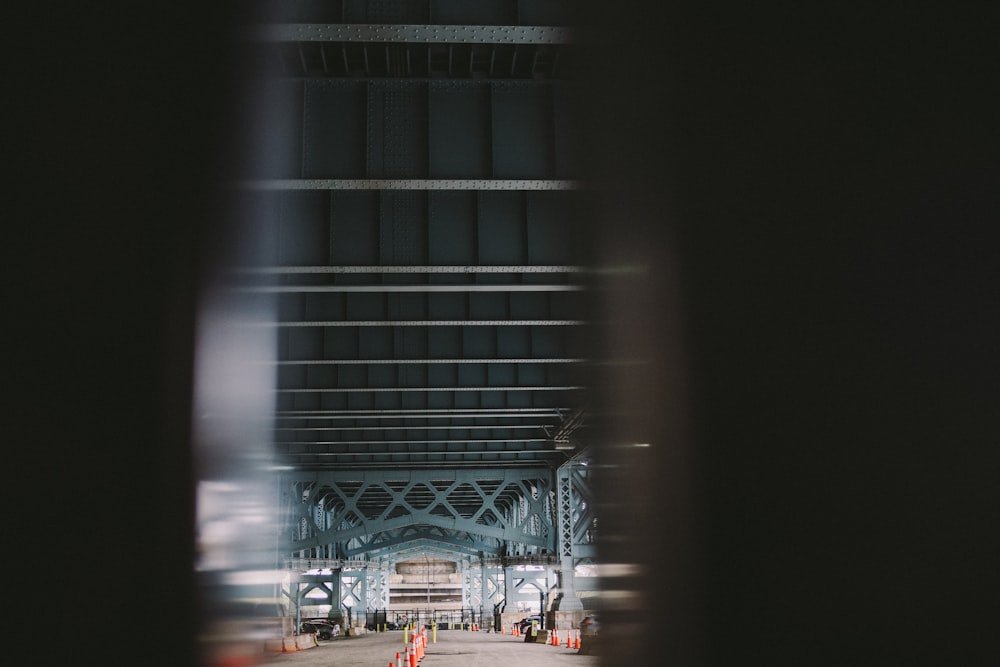 a view of a bridge from a moving vehicle