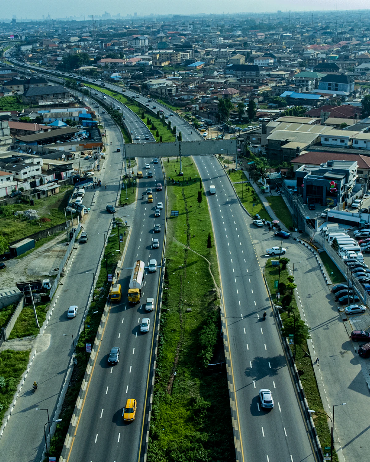 Aerial view of a major highway through Lagos