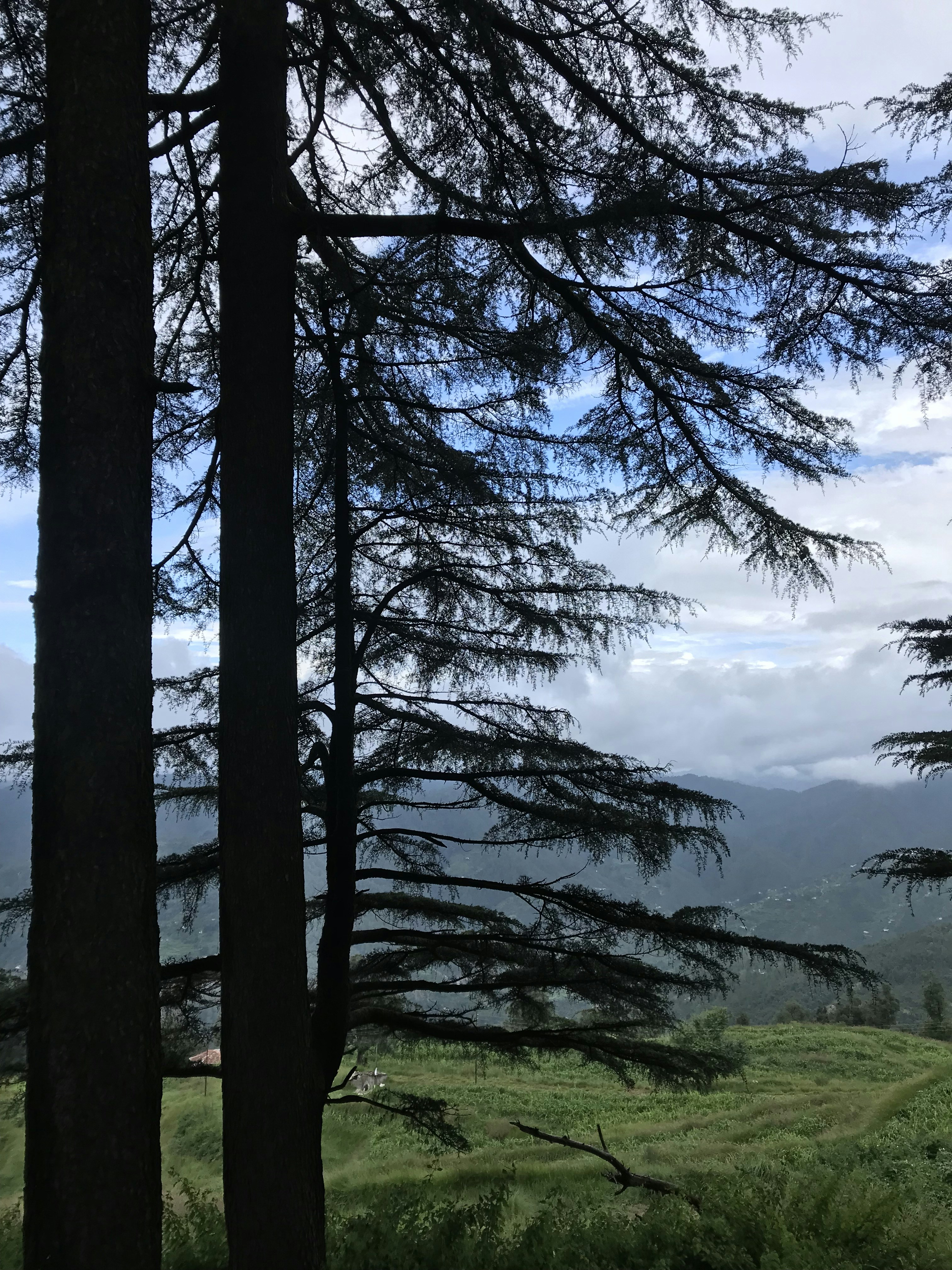 the view from the top of a hill in the mountains