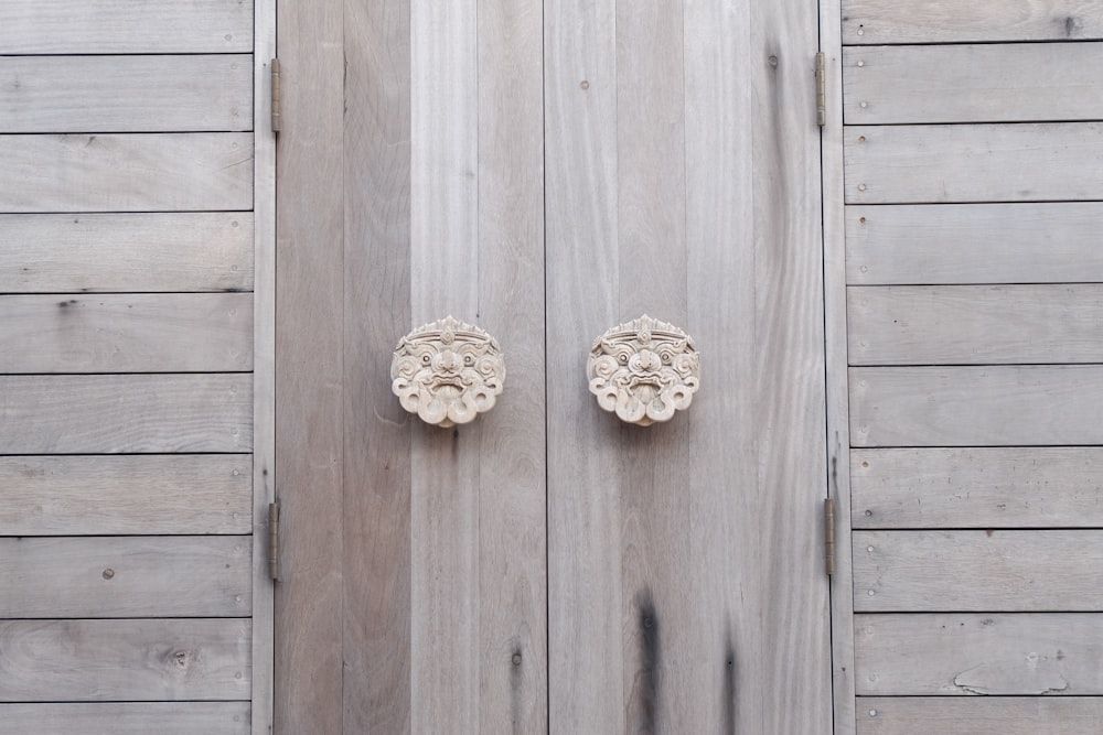 a close up of a door handle on a wooden door