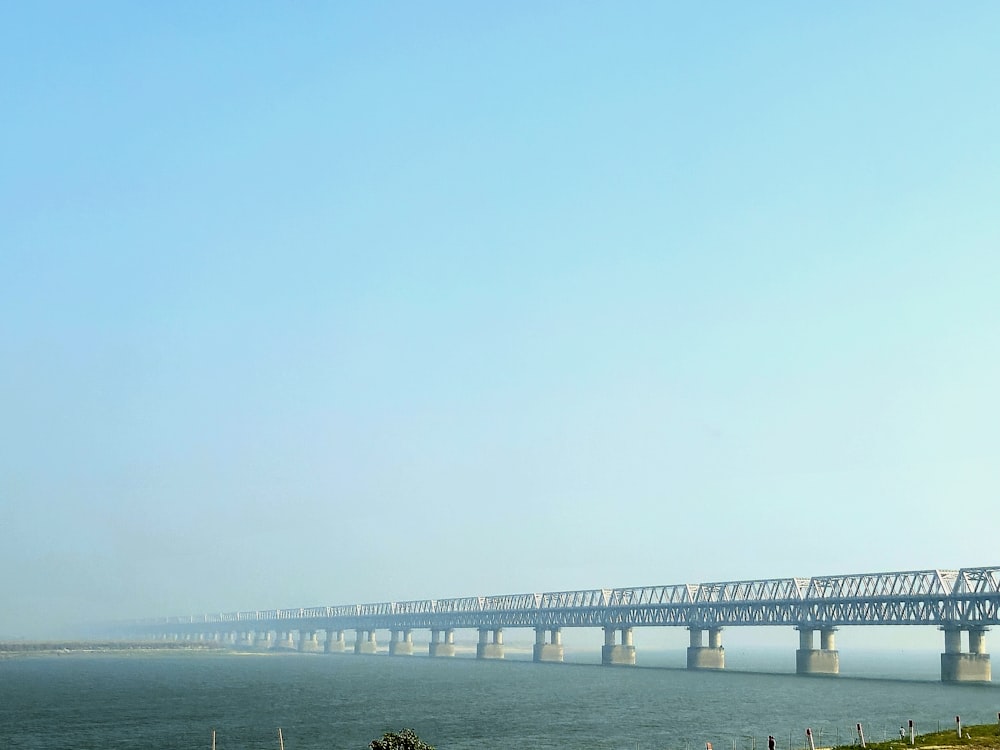 a long bridge over a large body of water