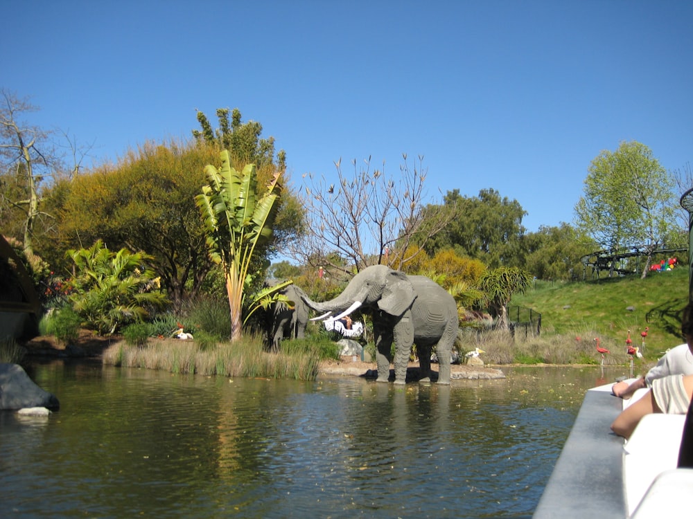 an elephant walking across a body of water