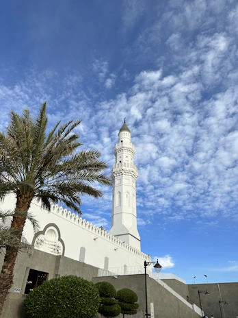 a tall white clock tower towering over a city