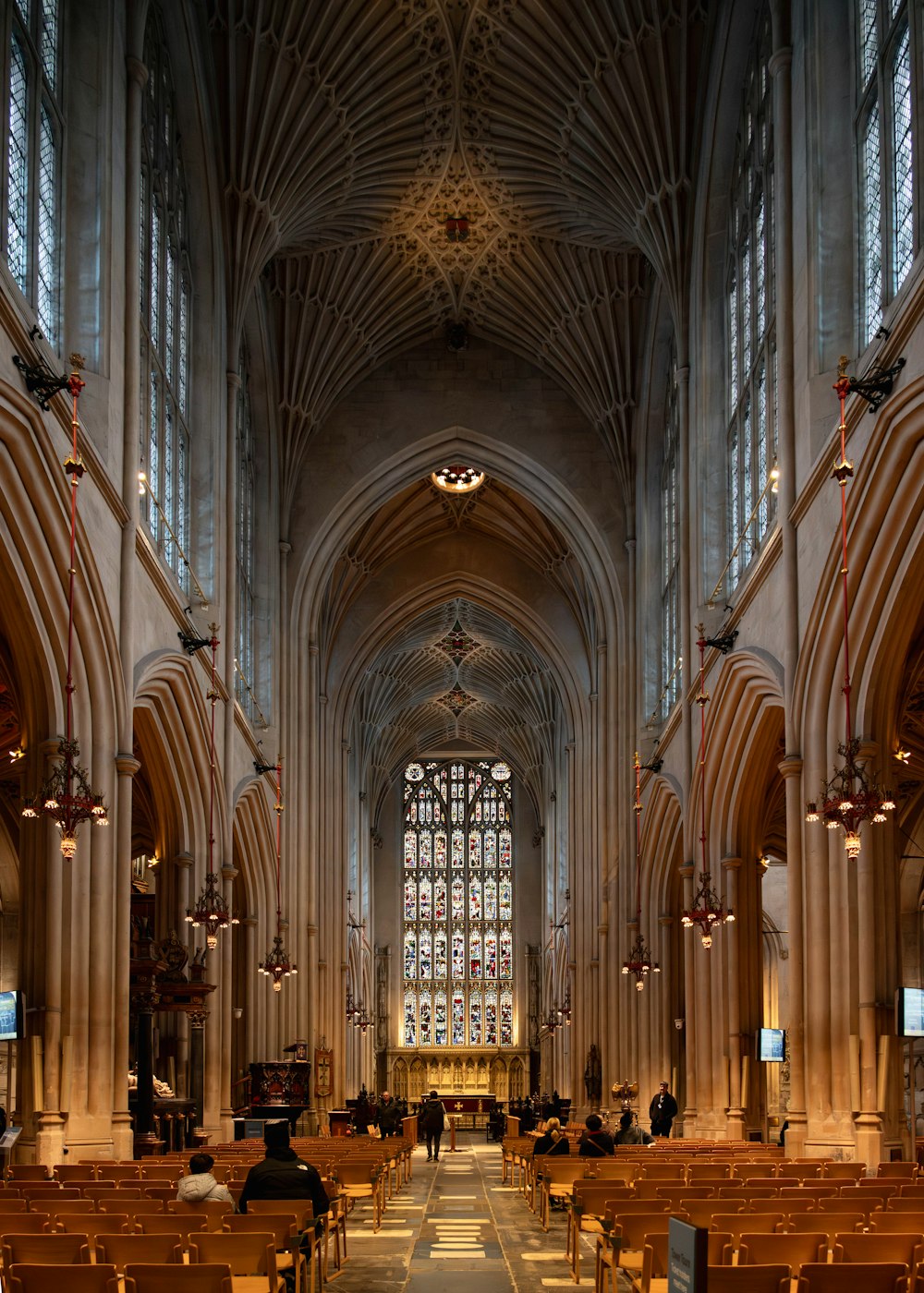 a large cathedral filled with lots of pews