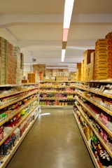 a grocery store aisle filled with lots of food