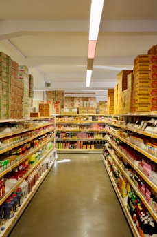 a grocery store aisle filled with lots of food