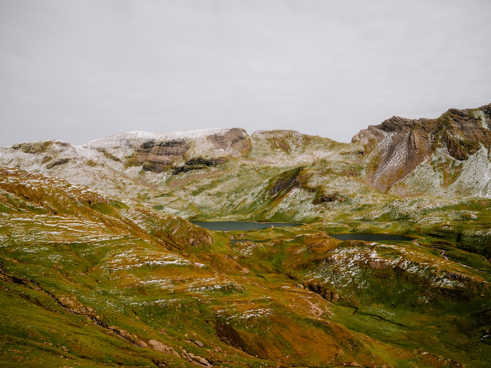 a mountain range with a lake in the middle of it