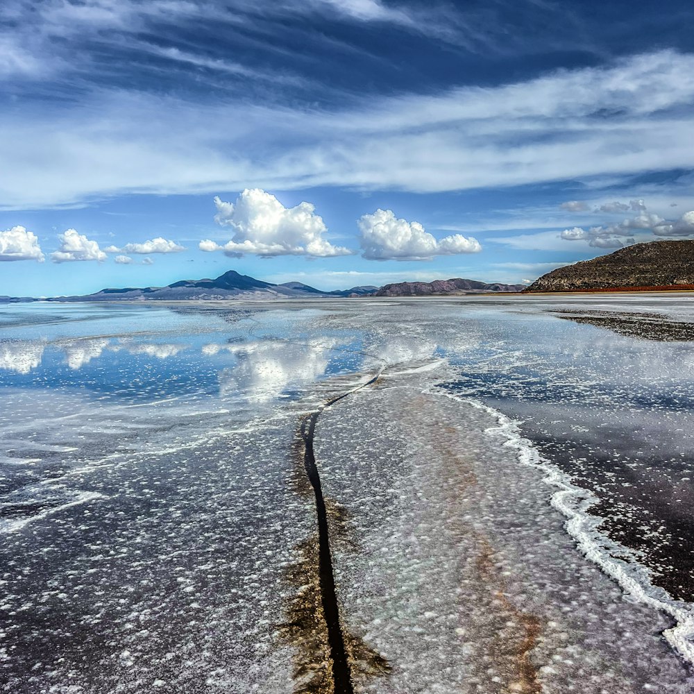 a body of water that has some ice on it