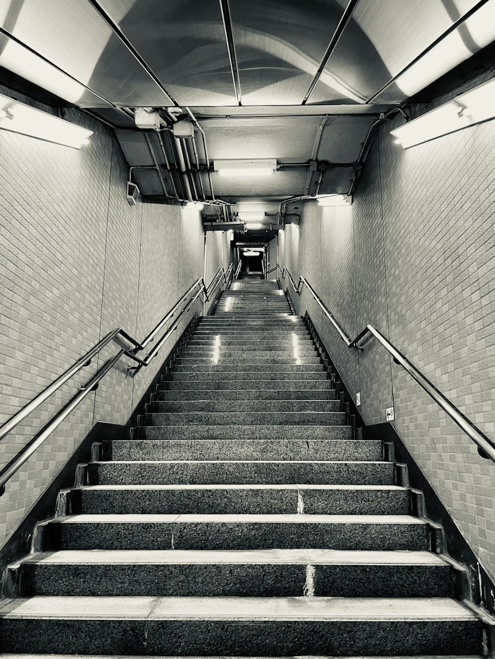 a black and white photo of a set of stairs