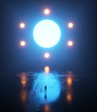 a person standing in the middle of a dark street
