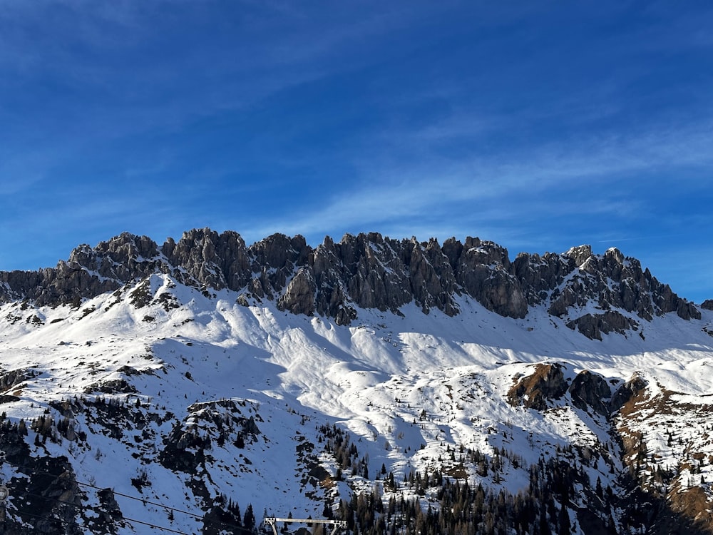 a mountain covered in snow under a blue sky