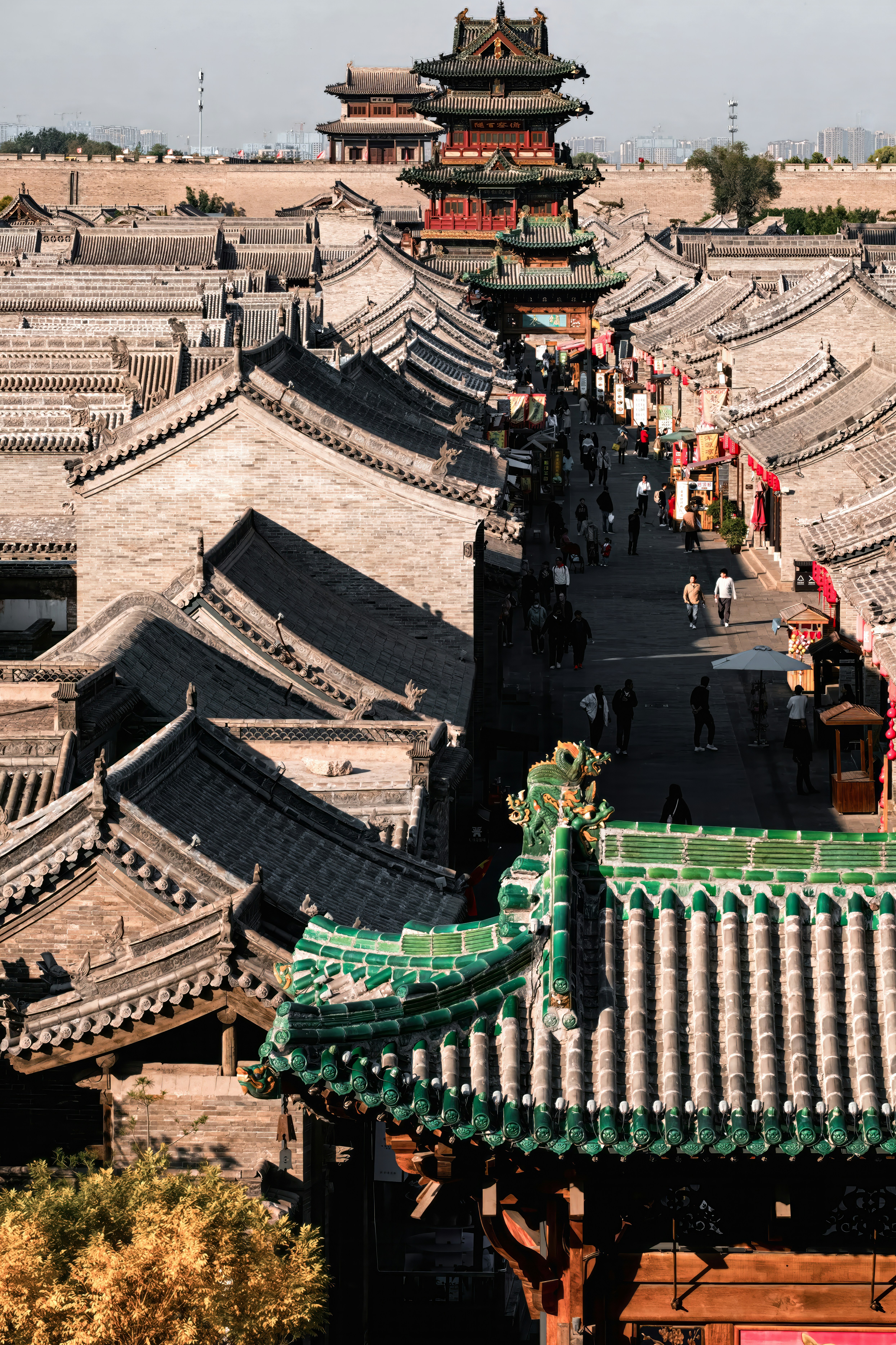 an aerial view of a city with many buildings