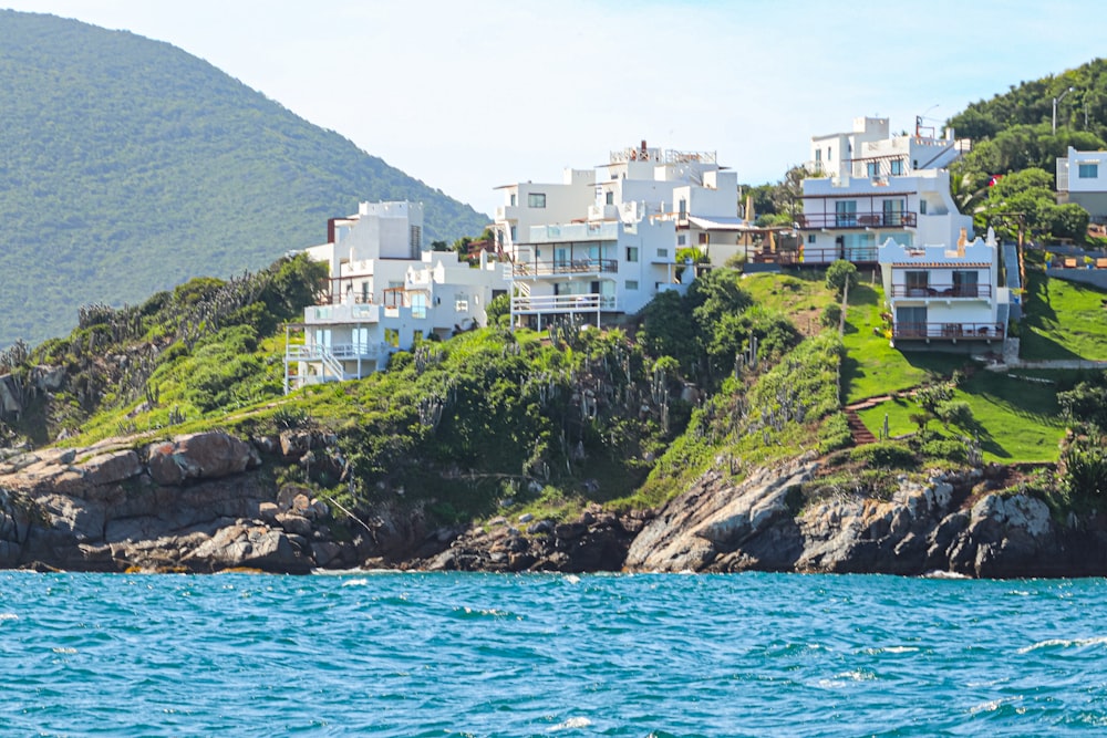 houses on a hill overlooking a body of water