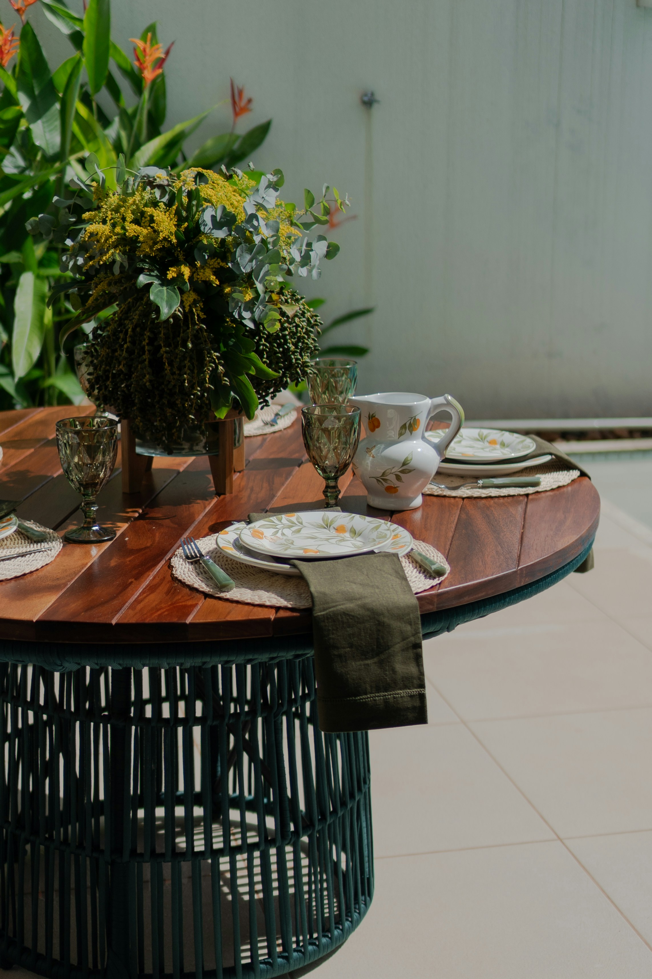 a table with plates and cups on it
