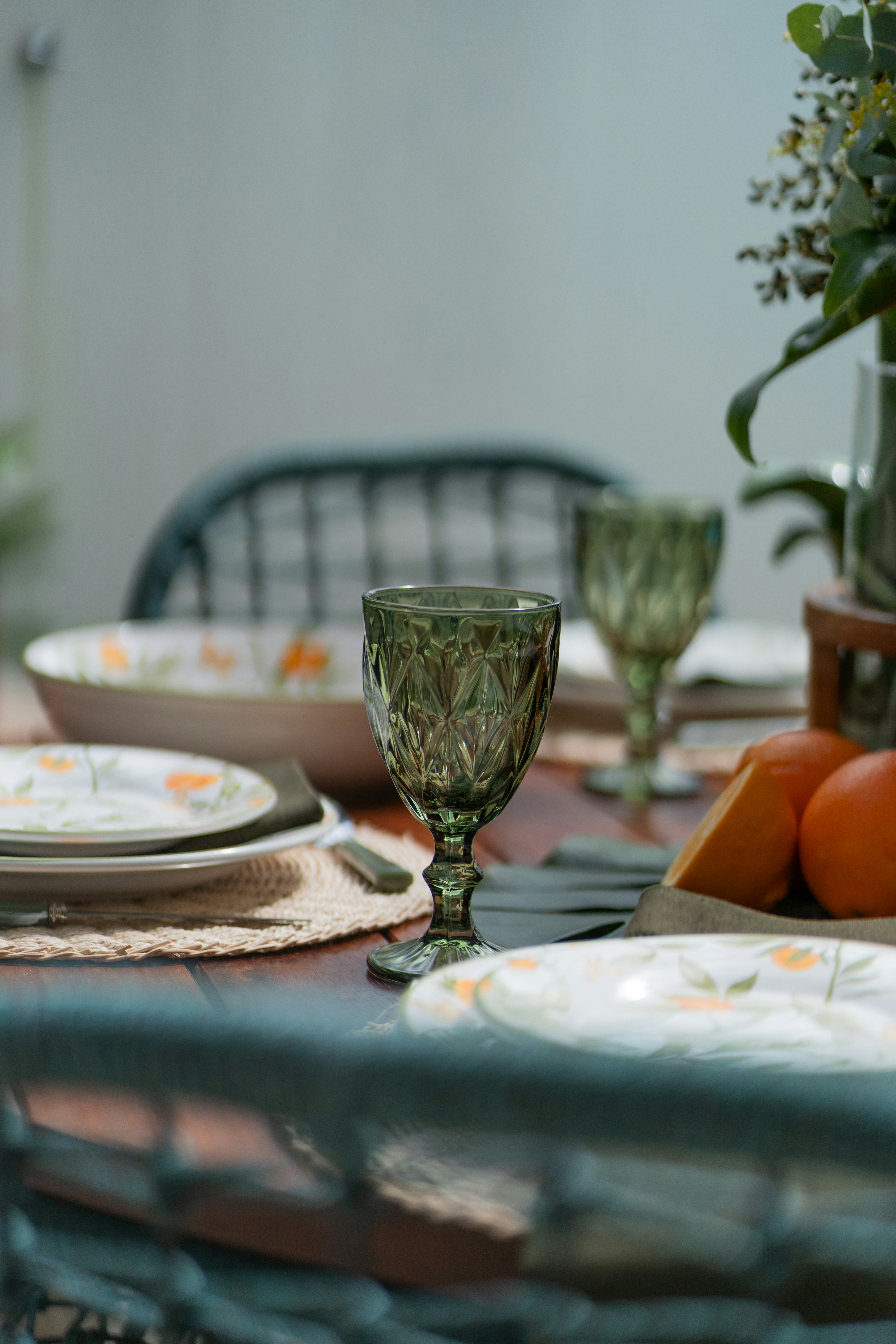 a table with plates and glasses on it