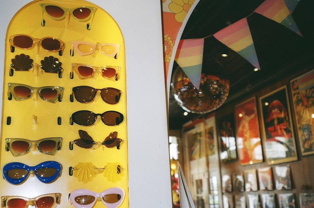 a display of sunglasses in a store window