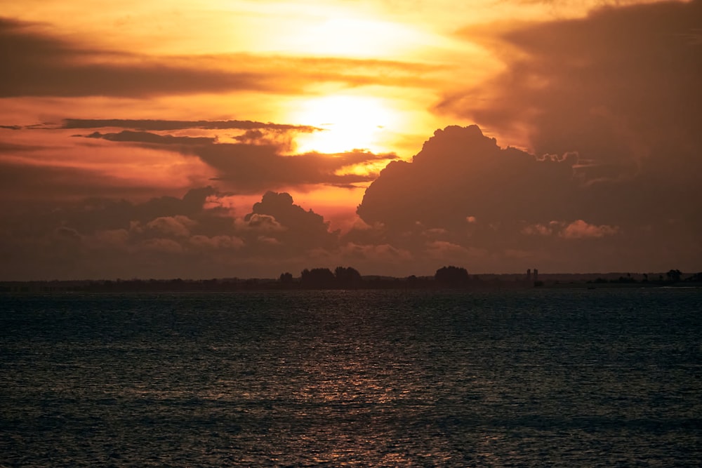 a large body of water under a cloudy sky