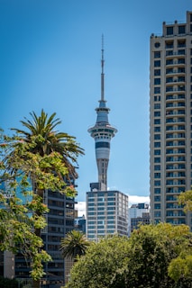 a view of a very tall building in a city