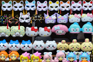 a bunch of different kinds of masks on display