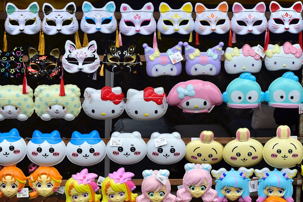 a bunch of different kinds of masks on display