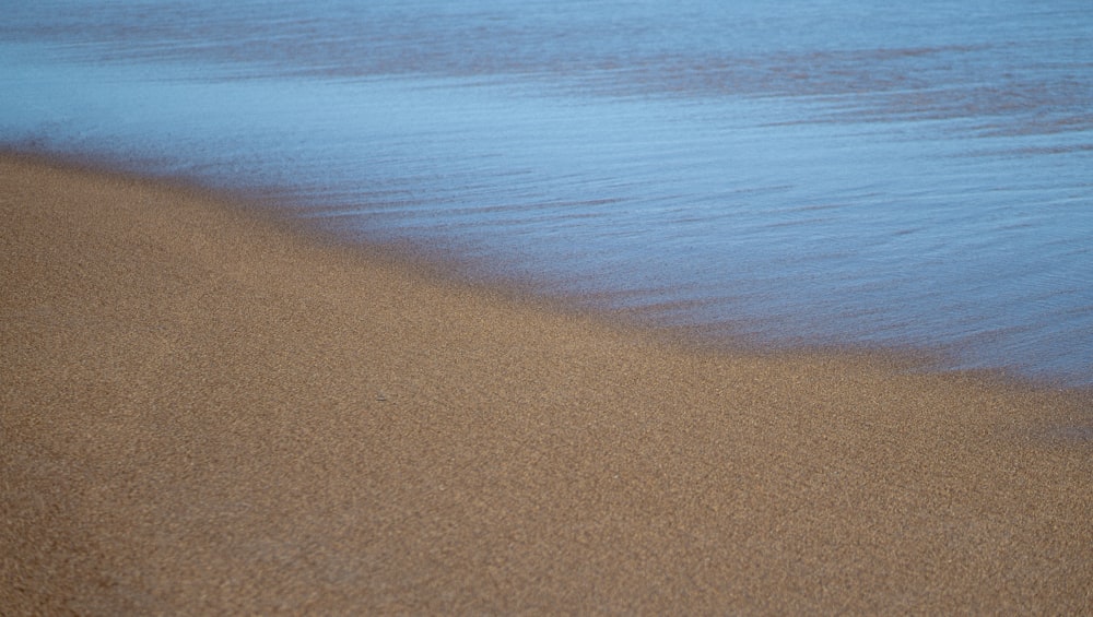 a sandy beach next to a body of water