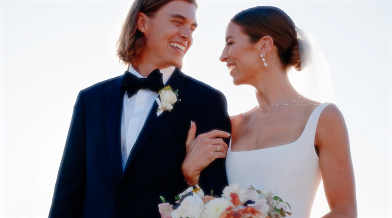 elegant couple smiling at each other