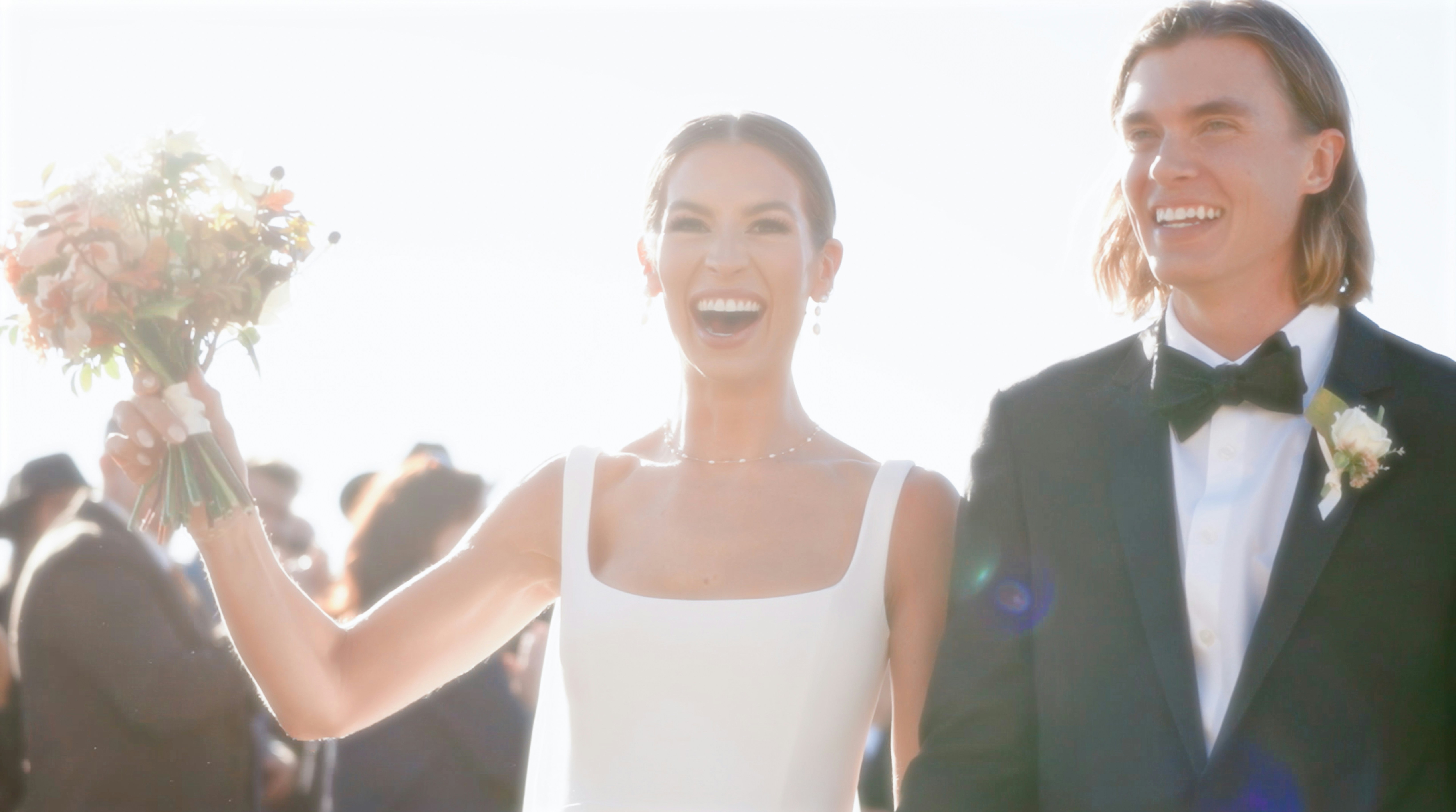 Elegant wedding couple smiling