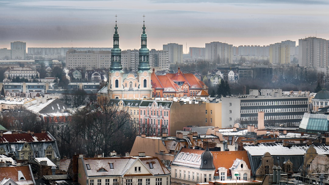 a city with a lot of tall buildings, Panorama of a European city. Housing estates. Poznan.