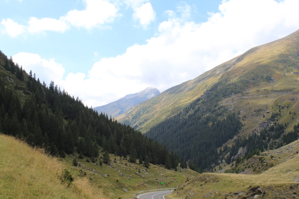 a scenic view of a road in the mountains