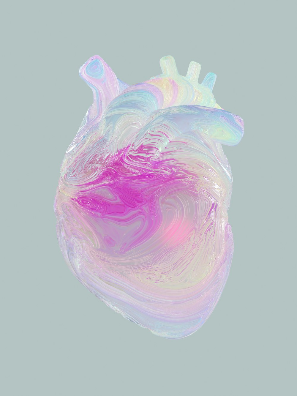 un objet en forme de cœur avec un tourbillon rose et bleu