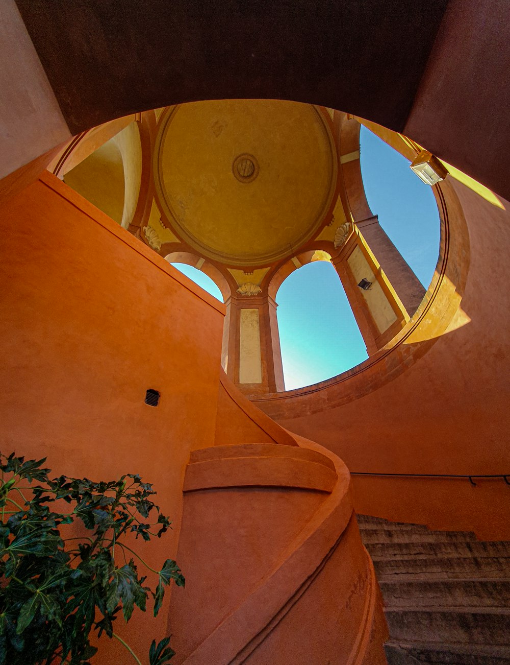 a view from the bottom of a spiral staircase