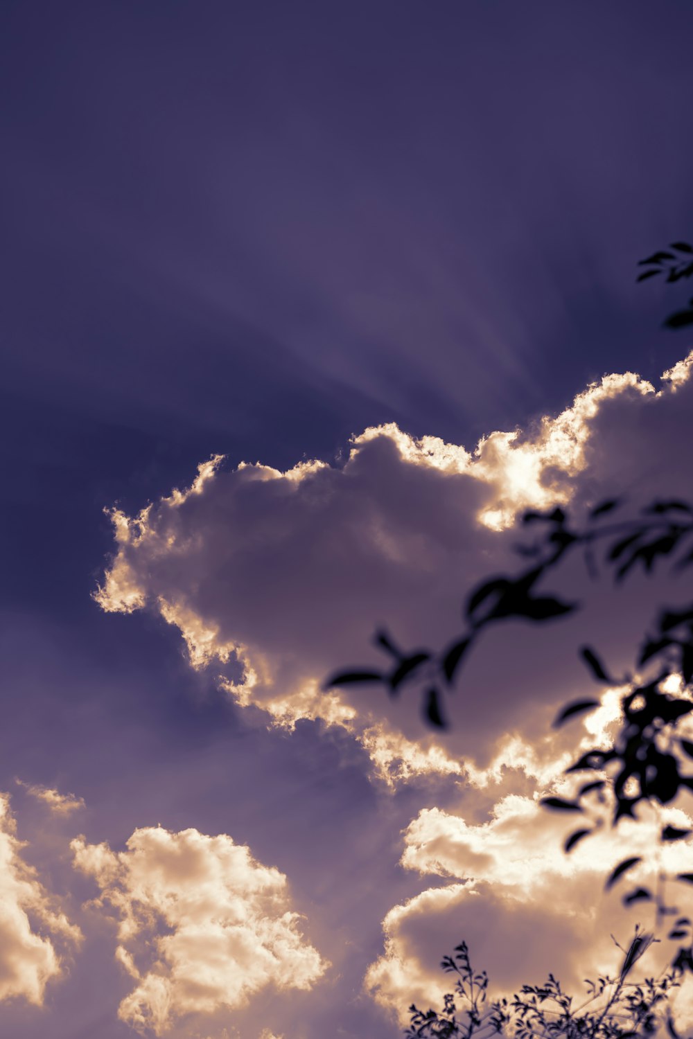 a plane flying through a cloudy blue sky