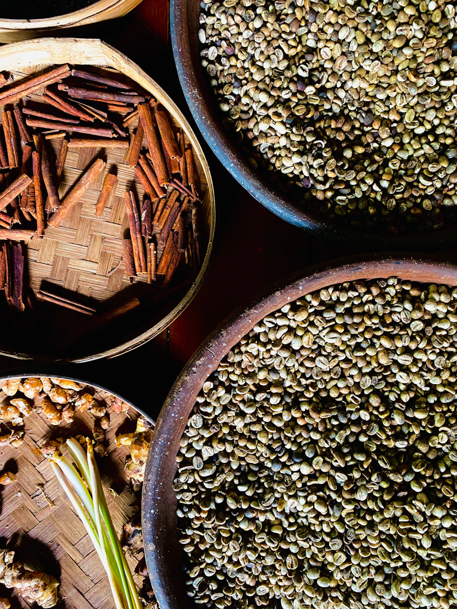 Bols de plantes médicinales et graines