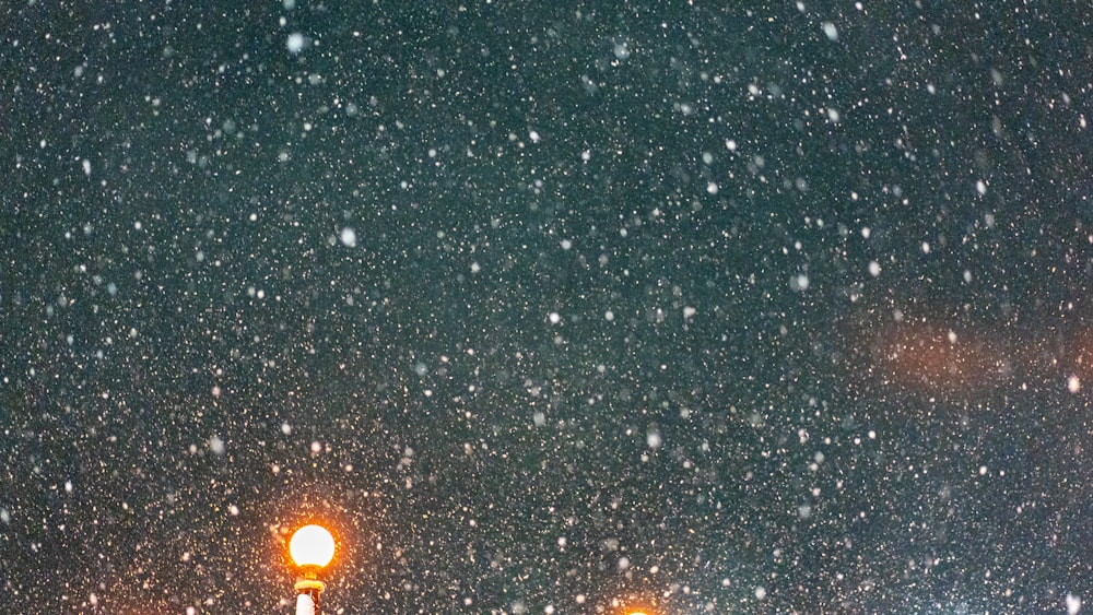 a street light sitting in the middle of a snow storm
