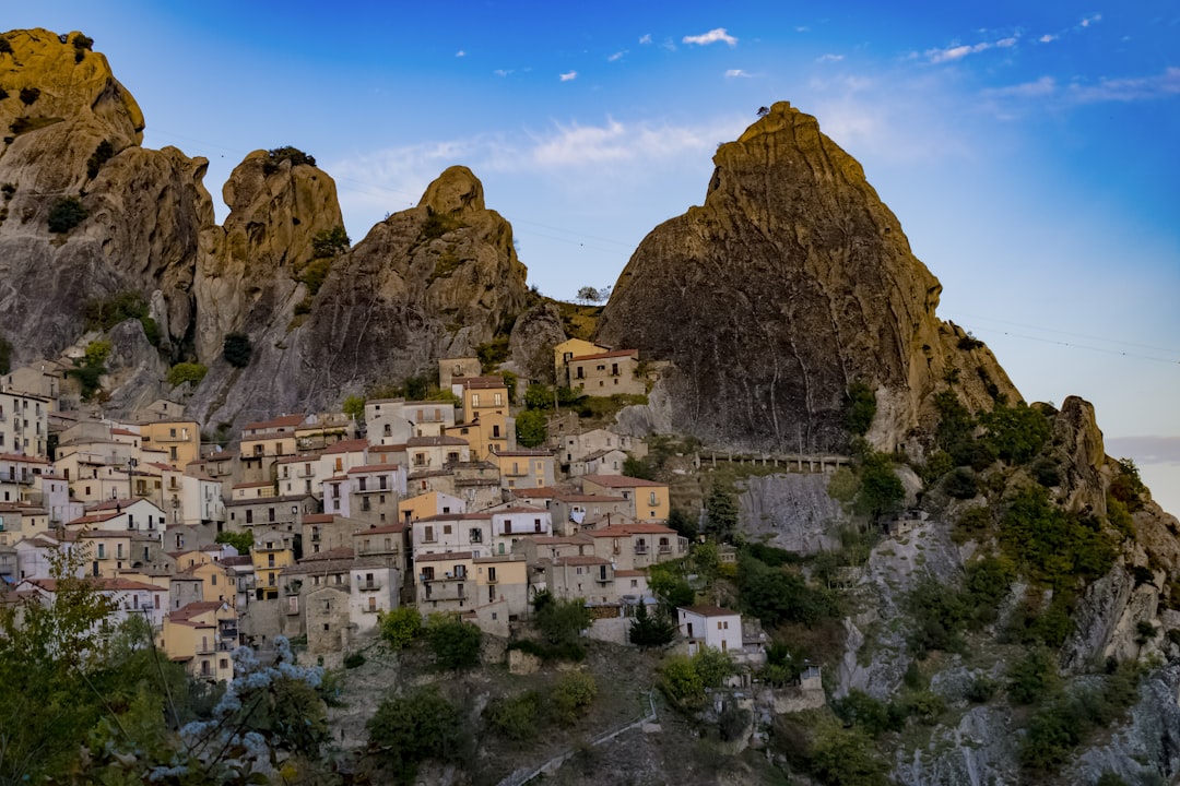 a small village nestled on a mountain side,