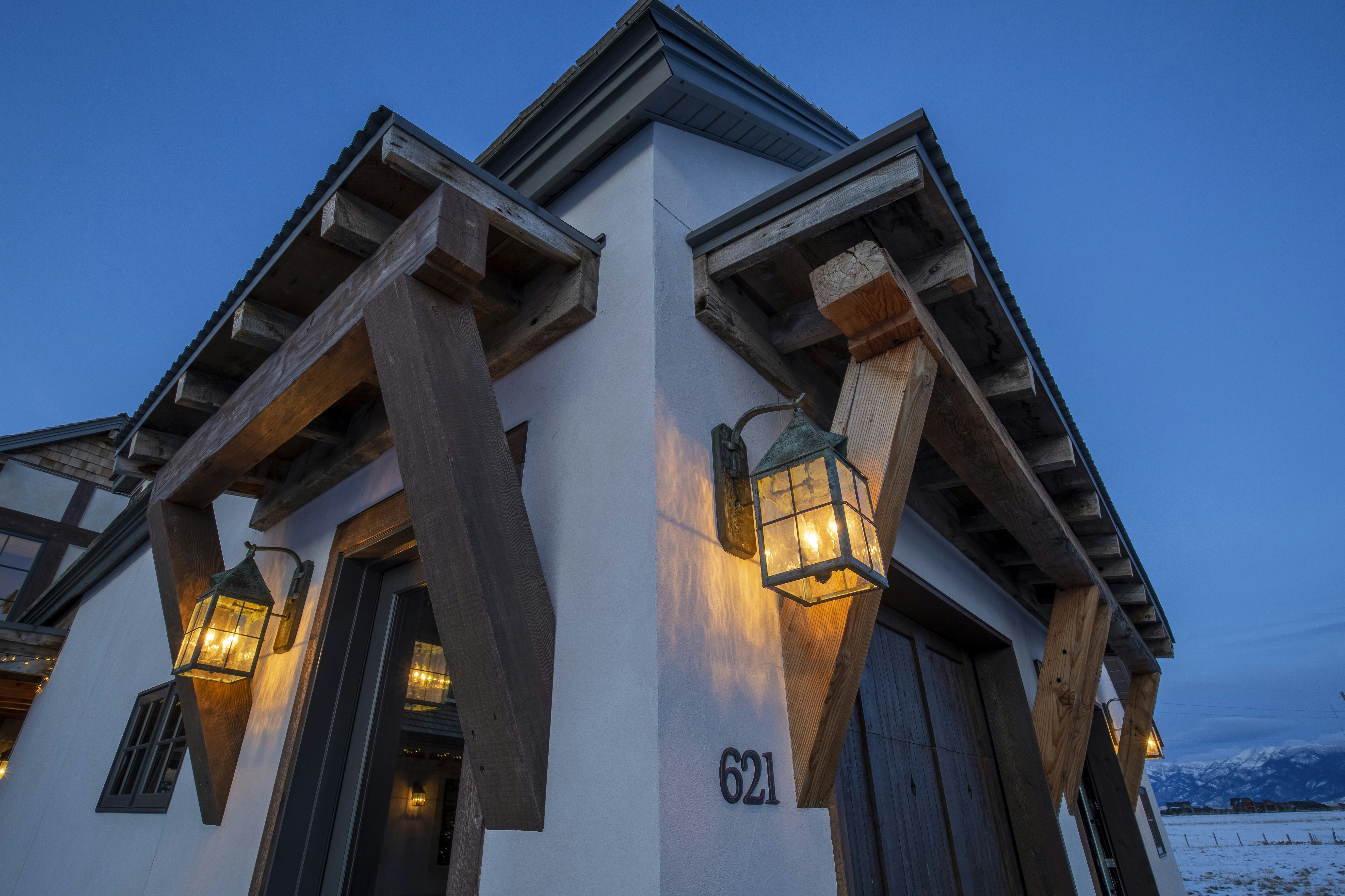 a building with a light on the outside of it