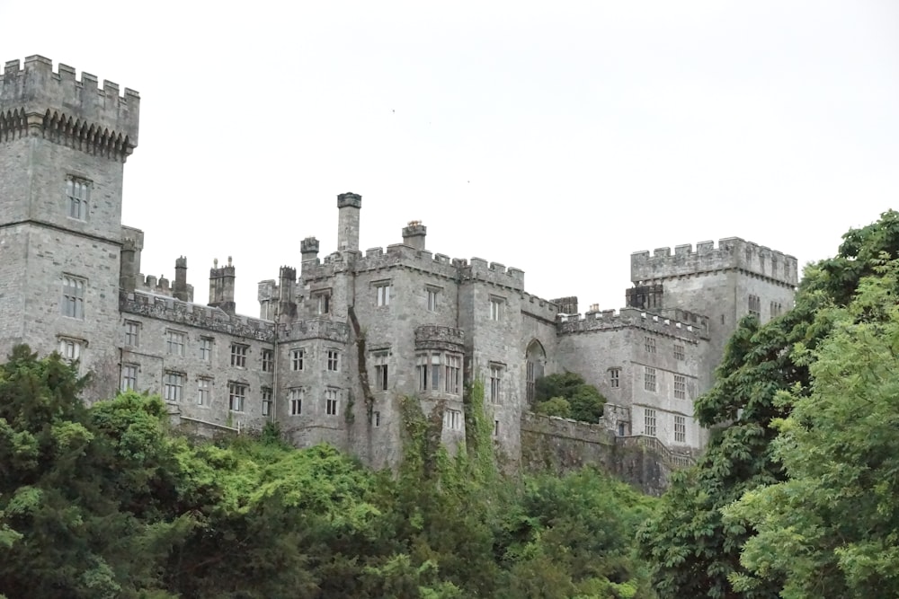 a castle with a clock on the front of it