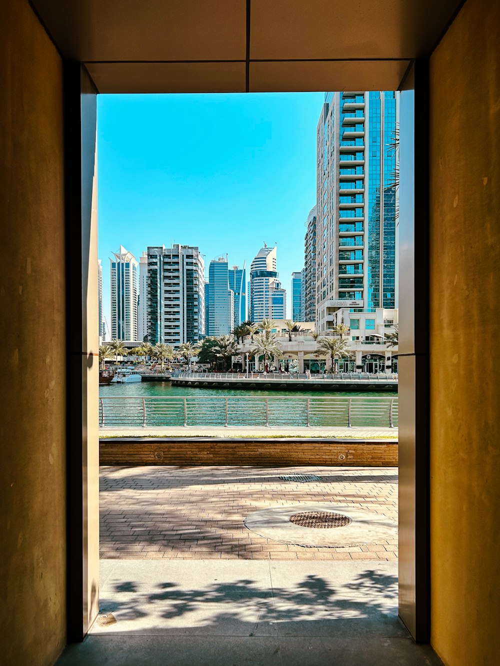 a view of a body of water from inside a building