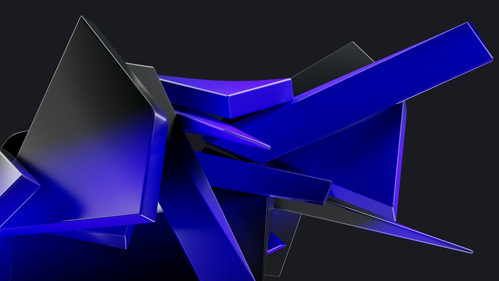 a blue abstract object on a black background